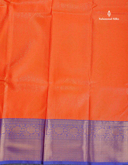 Bridal Semi Silk Saree - Orange Colour Body With Contrast Dual Tone Navy Blue Evening Morning Border