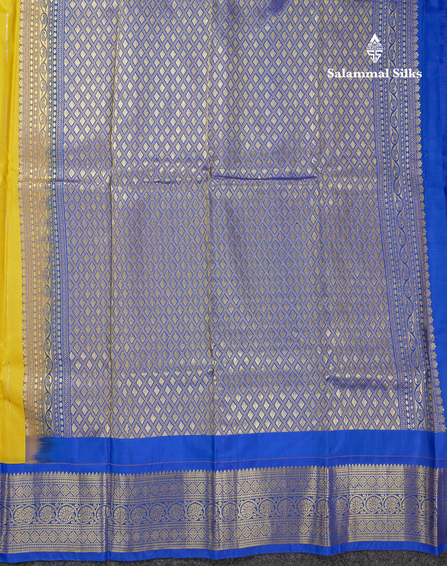 Beautiful Yellow Pure Kanjivaram Silk Saree With Contrast Royal Blue Traditional Border