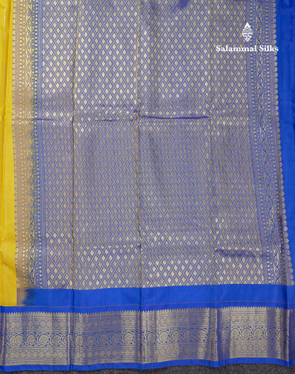 Beautiful Yellow Pure Kanjivaram Silk Saree With Contrast Royal Blue Traditional Border