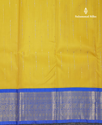 Beautiful Yellow Pure Kanjivaram Silk Saree With Contrast Royal Blue Traditional Border