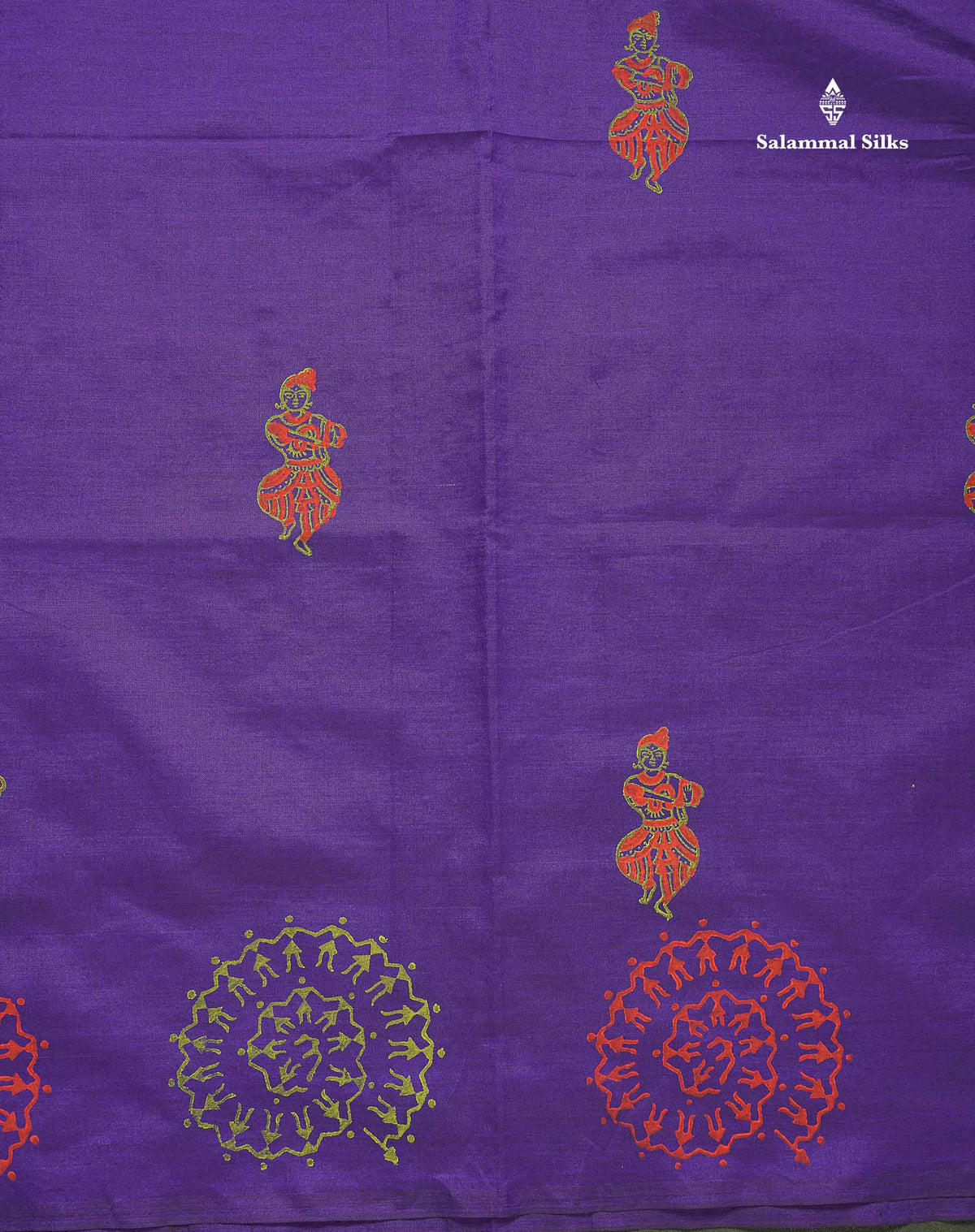 South Cotton Saree - Violet Colour Body Printed With Contrast Parrot Green Blouse