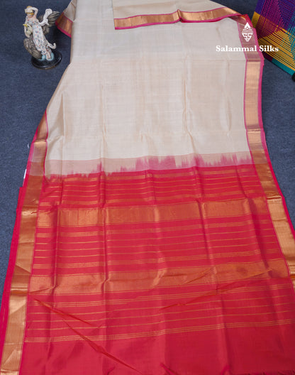 Half White Pure Silk Cotton Saree With Contrast Reddish Pink Blouse