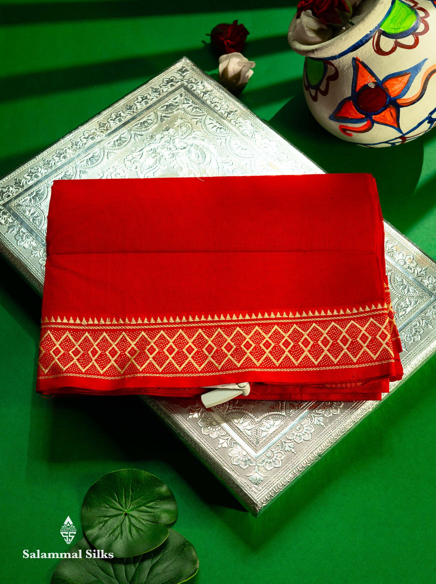 Beautiful Orange Plain Pure Cotton Saree With Traditional Border