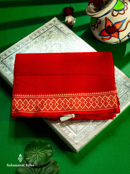 Beautiful Orange Plain Pure Cotton Saree With Traditional Border