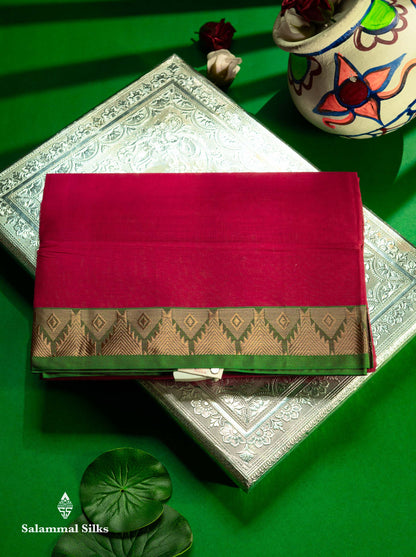 Beautiful Anandha Blue Plain Pure Cotton Saree With Contrast Maroon Traditional Temple Border