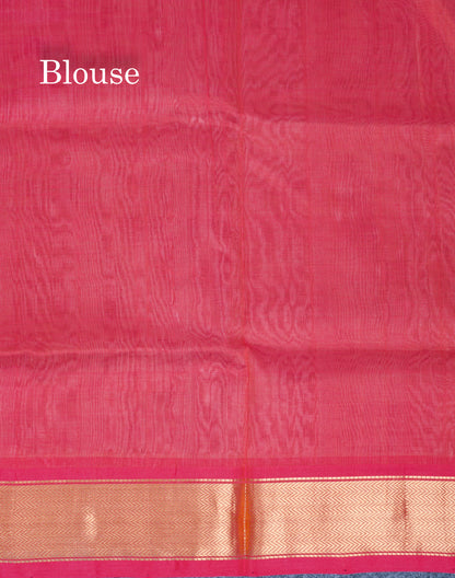 Half White Pure Silk Cotton Saree With Contrast Reddish Pink Blouse