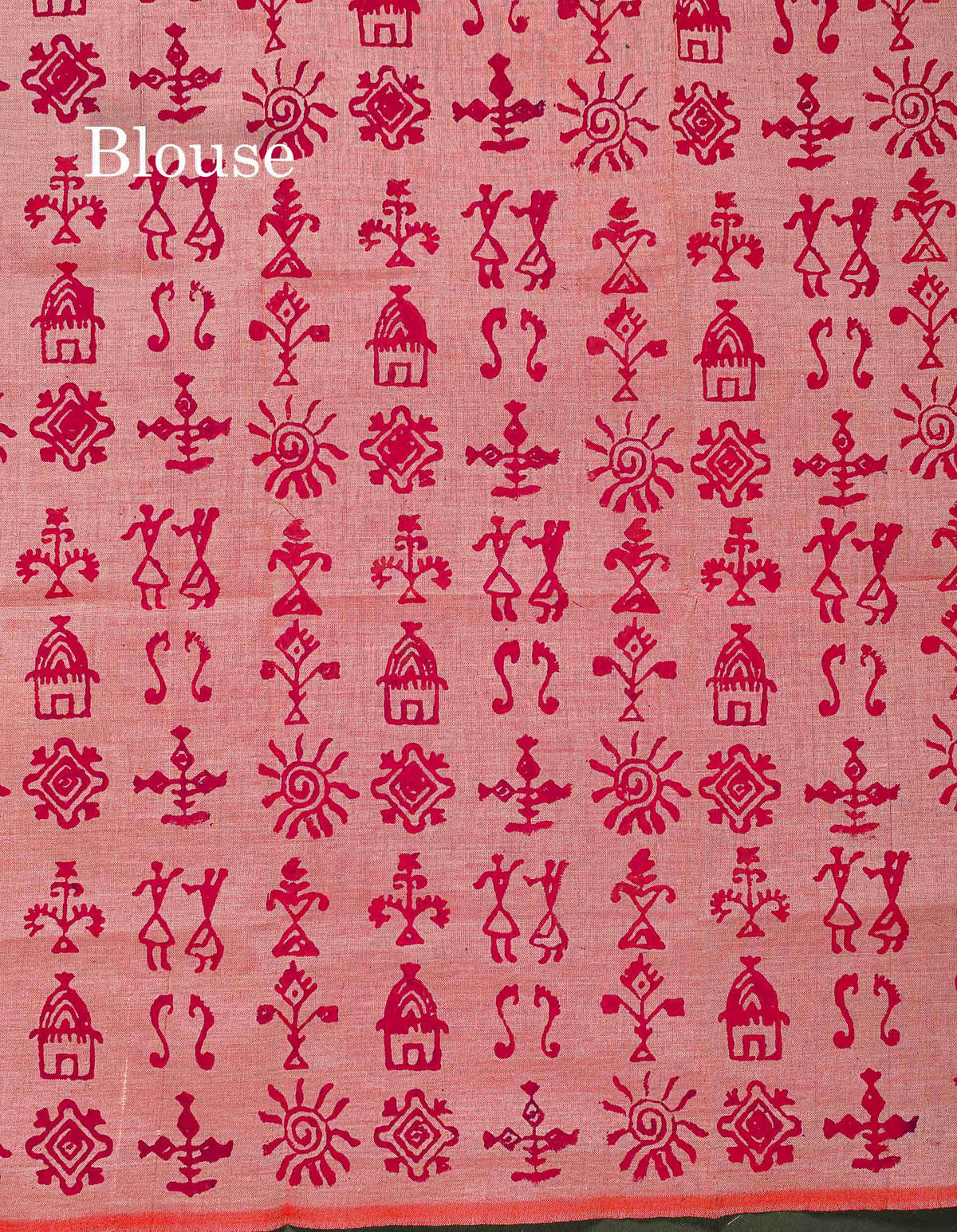 South Cotton Saree - Vadamalli Colour Body Printed With Contrast Peach Blouse