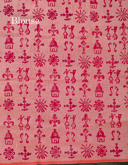 South Cotton Saree - Vadamalli Colour Body Printed With Contrast Peach Blouse