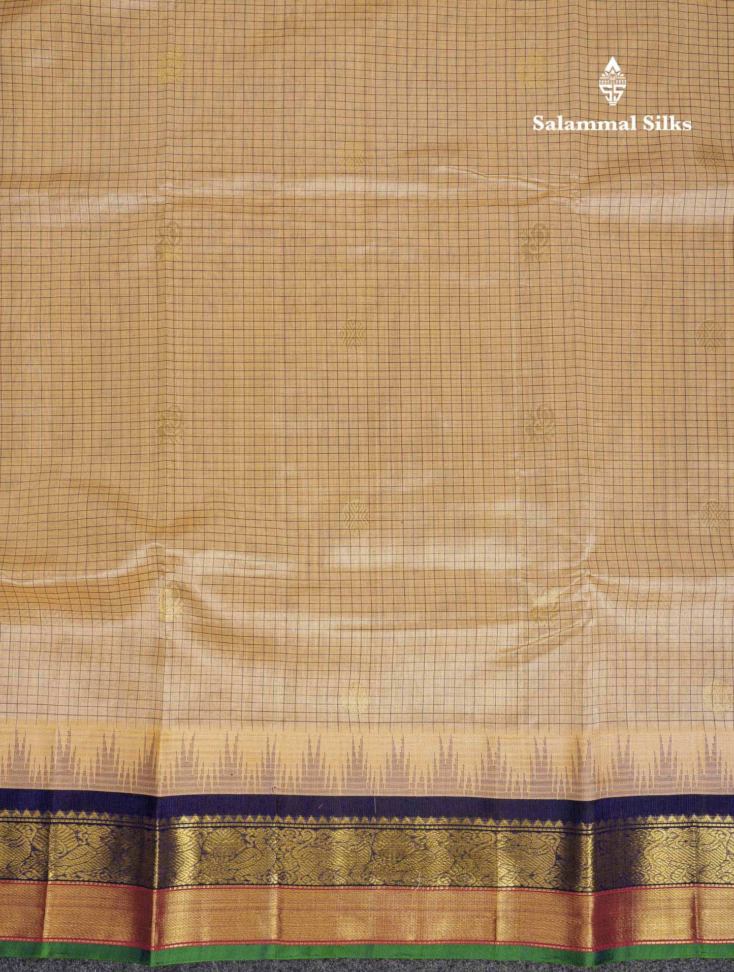 Beautiful Sandal Small Checks With Butta Pure Silk Cotton Saree With Contrast Violet Traditional Border