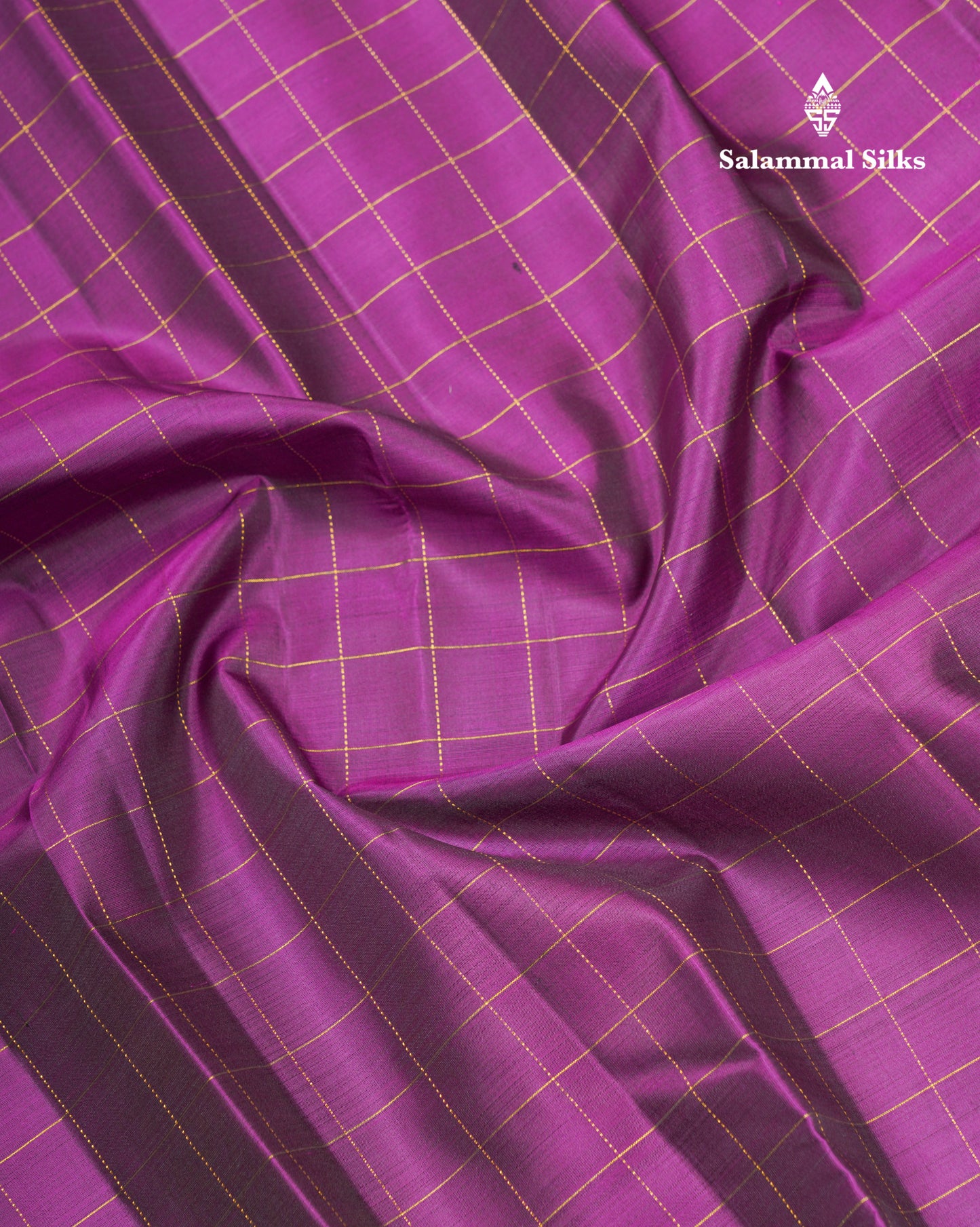 Beautiful Dark Purple Checks Kanjivaram Pure Silk Saree With Contrast Bottle Green Traditional Rettapet Border