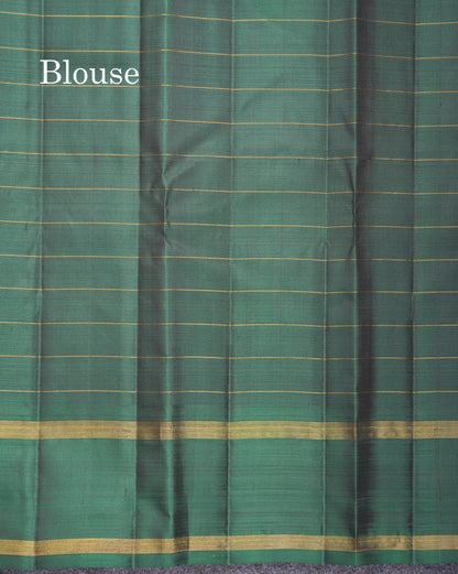 Beautiful Dark Purple Checks Kanjivaram Pure Silk Saree With Contrast Bottle Green Traditional Rettapet Border