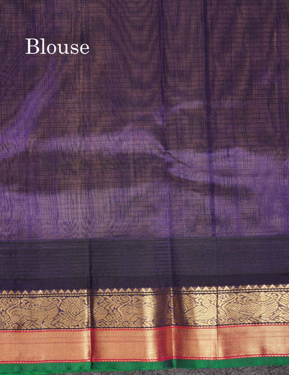 Beautiful Sandal Small Checks With Butta Pure Silk Cotton Saree With Contrast Violet Traditional Border