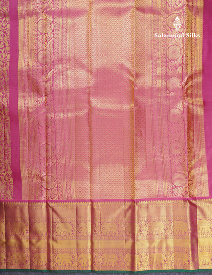Beautiful Onion Pink Bridal Vanasingaram Pure Kanjivaram Silk Saree With Traditional Evening Morning Border