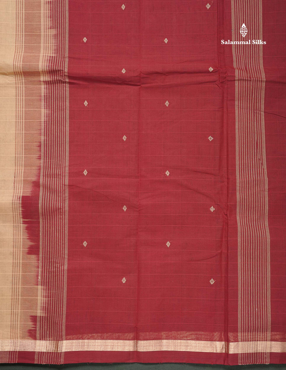Handloom Pure Cotton Saree -  Beige Colour Body With Contrast Maroon Blouse
