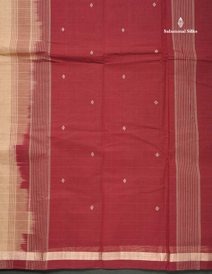 Handloom Pure Cotton Saree -  Beige Colour Body With Contrast Maroon Blouse