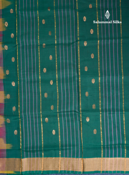 Beautiful Paalum Pazham Checks Pure Silk Cotton Saree With Contrast Bottle Green Blouse