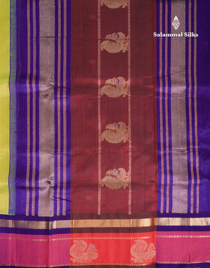 Beautiful Dual Tone Mathulir Green Pure Silk Cotton Saree With Contrast Pink Traditional Menakari Work Border