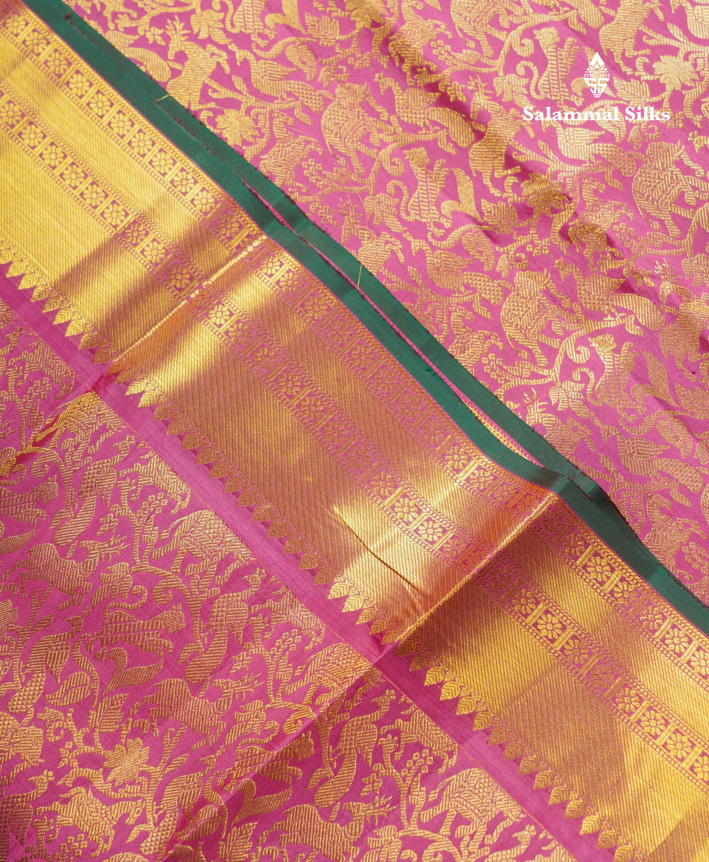 Beautiful Onion Pink Bridal Vanasingaram Pure Kanjivaram Silk Saree With Traditional Evening Morning Border