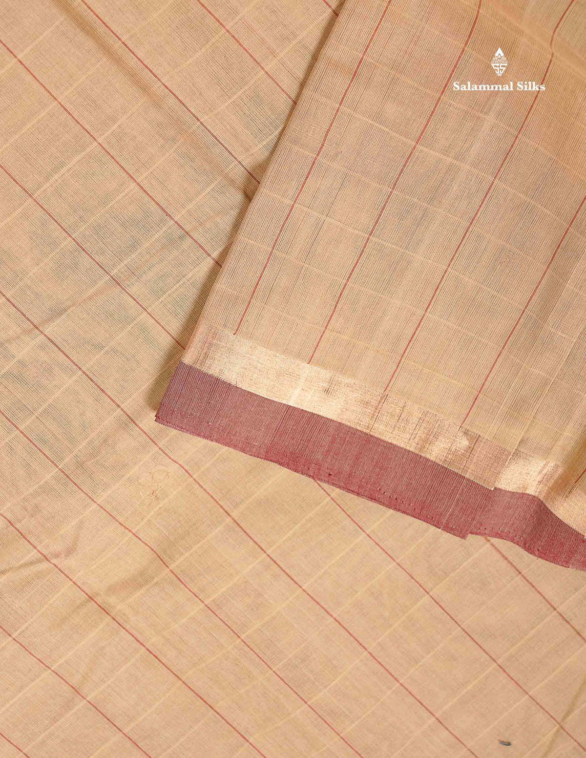 Handloom Pure Cotton Saree -  Beige Colour Body With Contrast Maroon Blouse