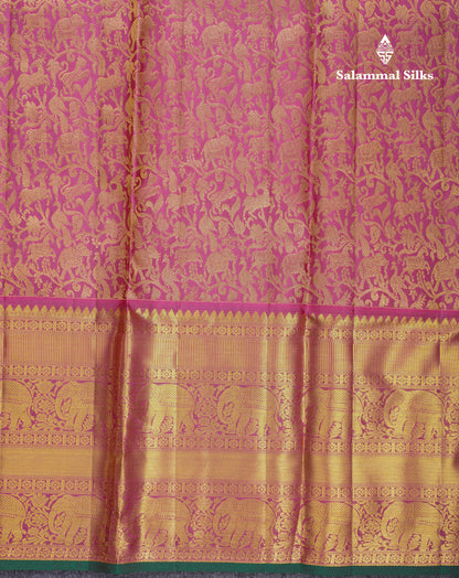 Beautiful Onion Pink Bridal Vanasingaram Pure Kanjivaram Silk Saree With Traditional Evening Morning Border