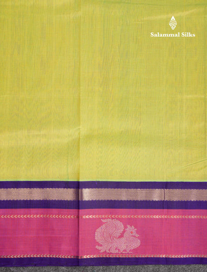 Beautiful Dual Tone Mathulir Green Pure Silk Cotton Saree With Contrast Pink Traditional Menakari Work Border