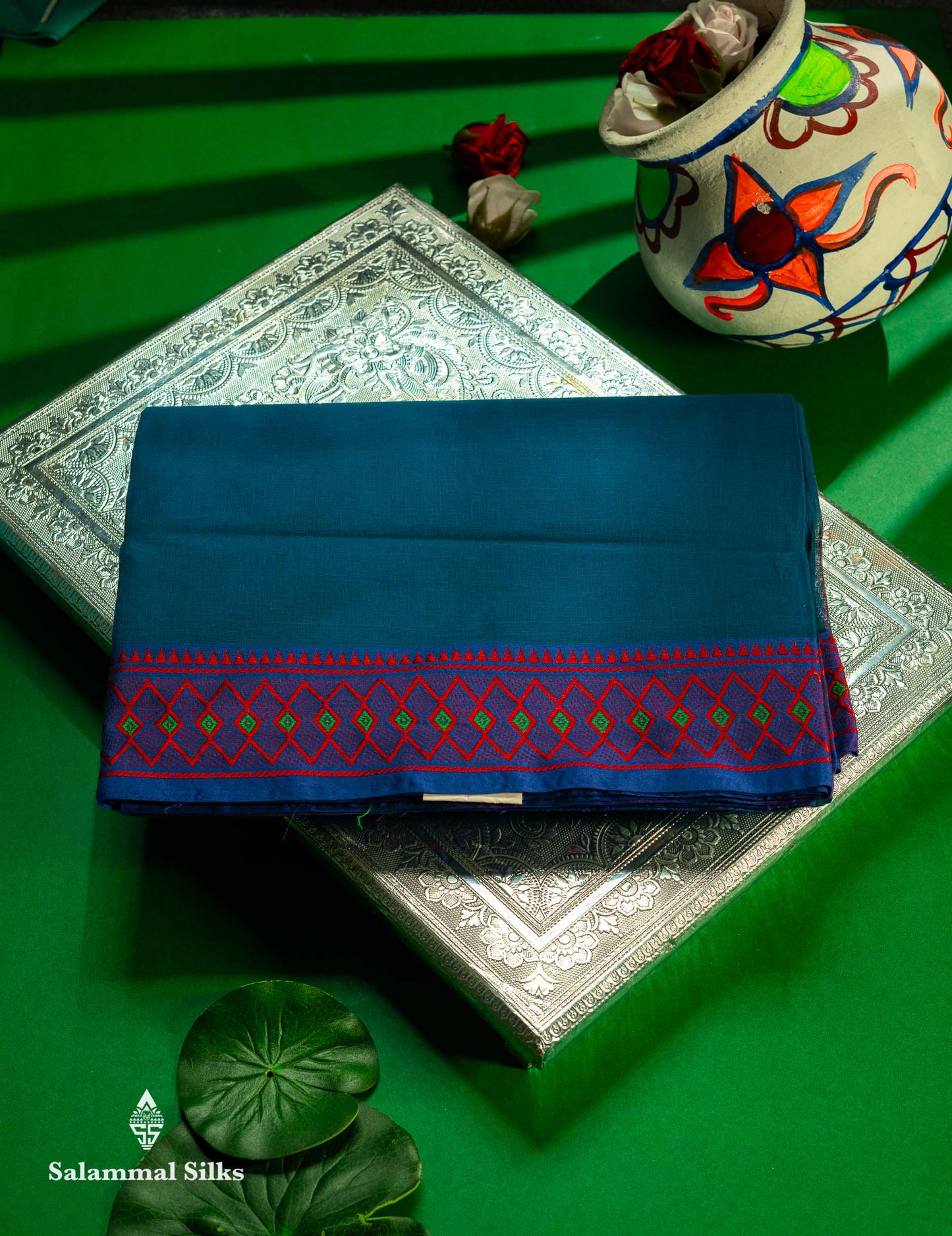 Beautiful Orange Plain Pure Cotton Saree With Traditional Border
