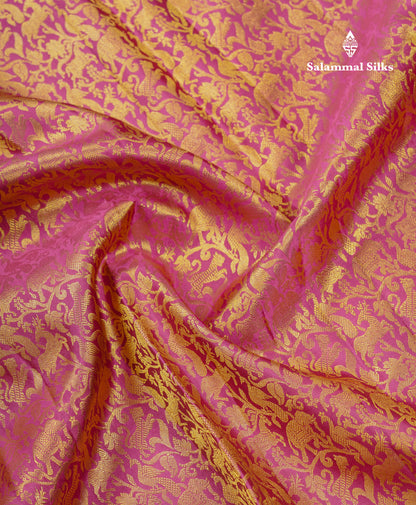 Beautiful Onion Pink Bridal Vanasingaram Pure Kanjivaram Silk Saree With Traditional Evening Morning Border
