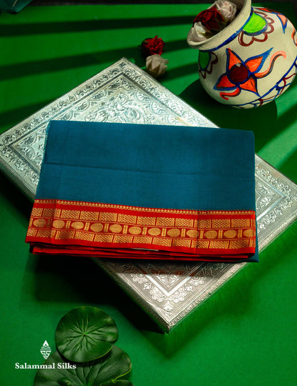 Beautiful Parrot Green Plain Pure Cotton Saree With Contrast Orange Traditional Border