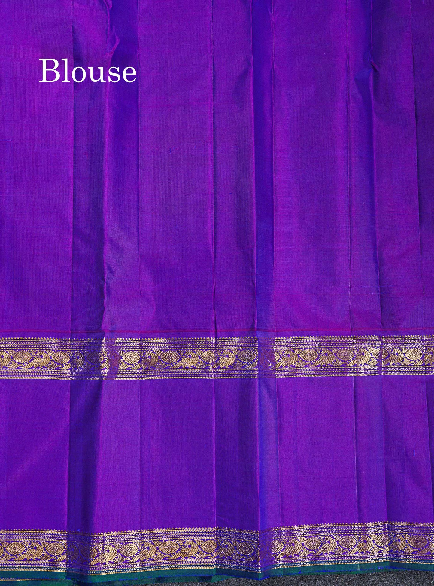 Korvai Pure Kanjivaram Silk Saree - Sapphire Green Colour Body With Contrast Dual Tone Purple Traditional Gap Border