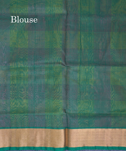 Beautiful Paalum Pazham Checks Pure Silk Cotton Saree With Contrast Bottle Green Blouse