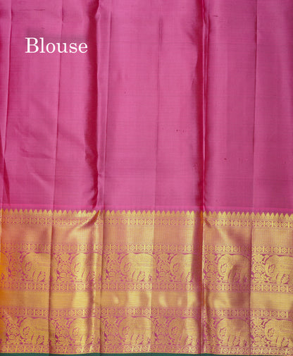 Beautiful Onion Pink Bridal Vanasingaram Pure Kanjivaram Silk Saree With Traditional Evening Morning Border
