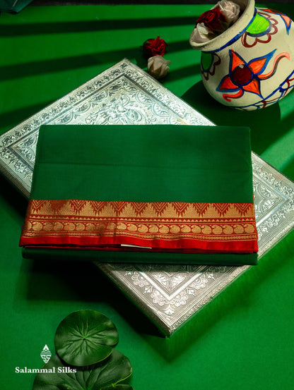 Beautiful Dual Tone Blue Plain Pure Cotton Saree With Contrast Red Traditional Border