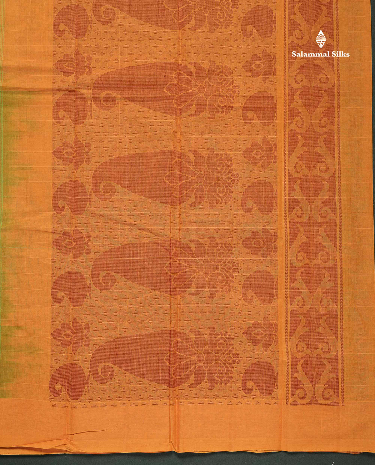 Handloom Pure Cotton Saree -  Rexona Green Colour Body With Contrast Mustard Yellow Blouse
