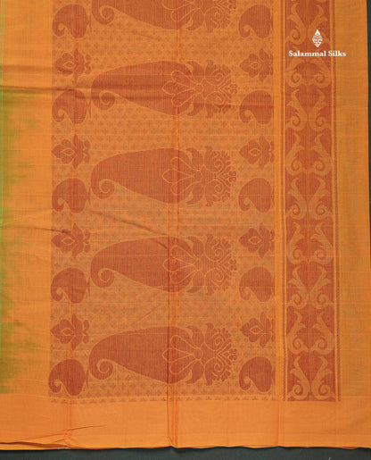 Handloom Pure Cotton Saree -  Rexona Green Colour Body With Contrast Mustard Yellow Blouse