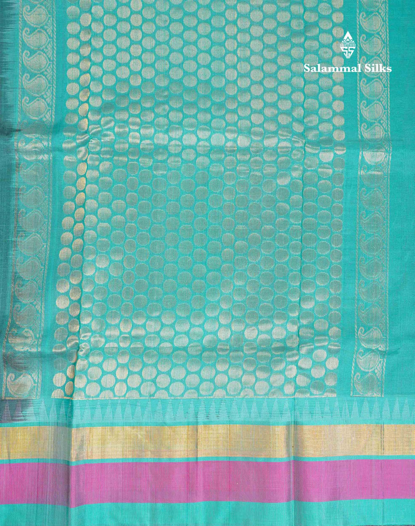 Beautiful Royal Blue Plain Pure Silk Cotton Saree With Contrast Ice Blue Traditional Border