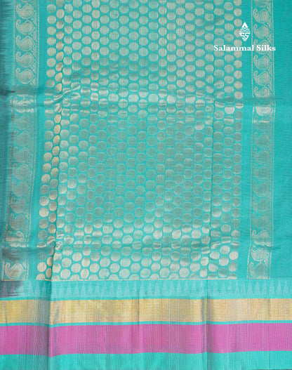 Beautiful Royal Blue Plain Pure Silk Cotton Saree With Contrast Ice Blue Traditional Border