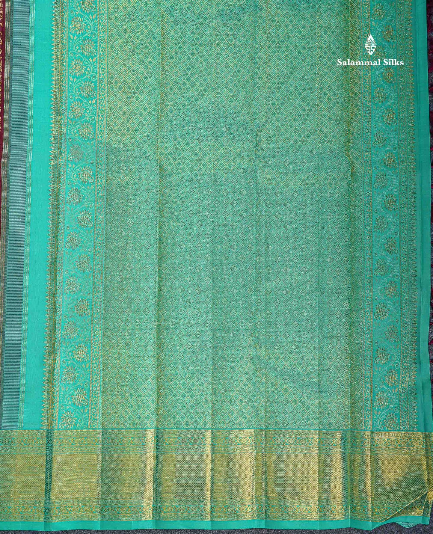 Korvai 2G Zari Kanjivaram Silk Saree - Dark Maroon Colour Body With Contrast Rexona Green Border