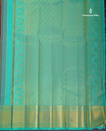 Korvai 2G Zari Kanjivaram Silk Saree - Dark Maroon Colour Body With Contrast Rexona Green Border
