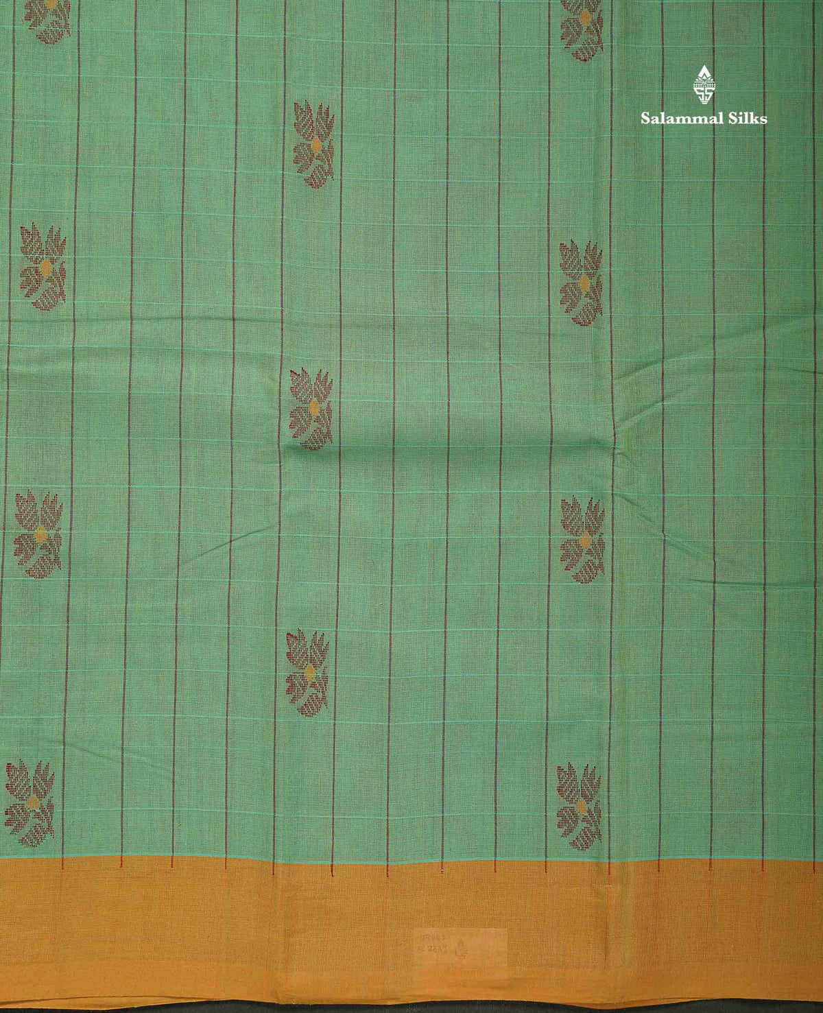 Handloom Pure Cotton Saree -  Rexona Green Colour Body With Contrast Mustard Yellow Blouse