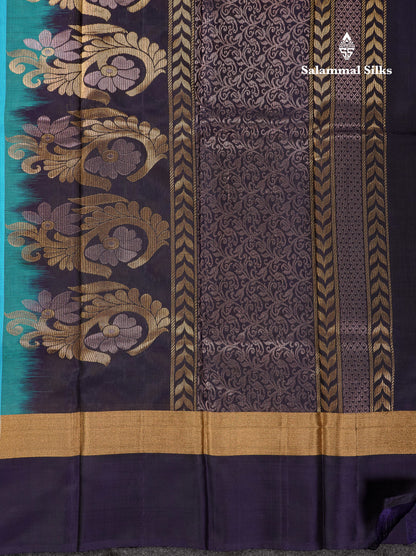 Beautiful Blue Puremix Silk Saree With Contrast Navy Blue Pochampalli Blouse