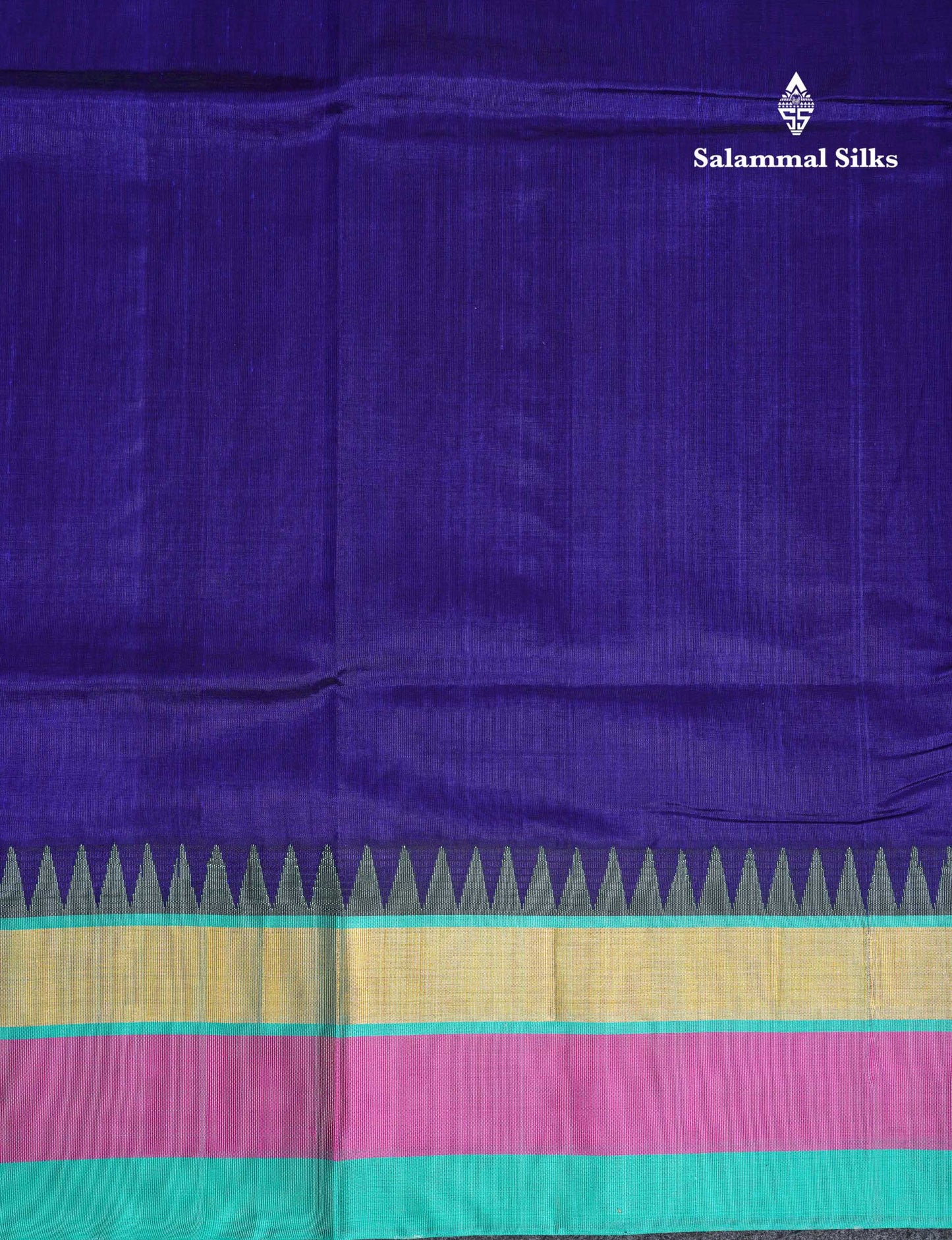 Beautiful Royal Blue Plain Pure Silk Cotton Saree With Contrast Ice Blue Traditional Border