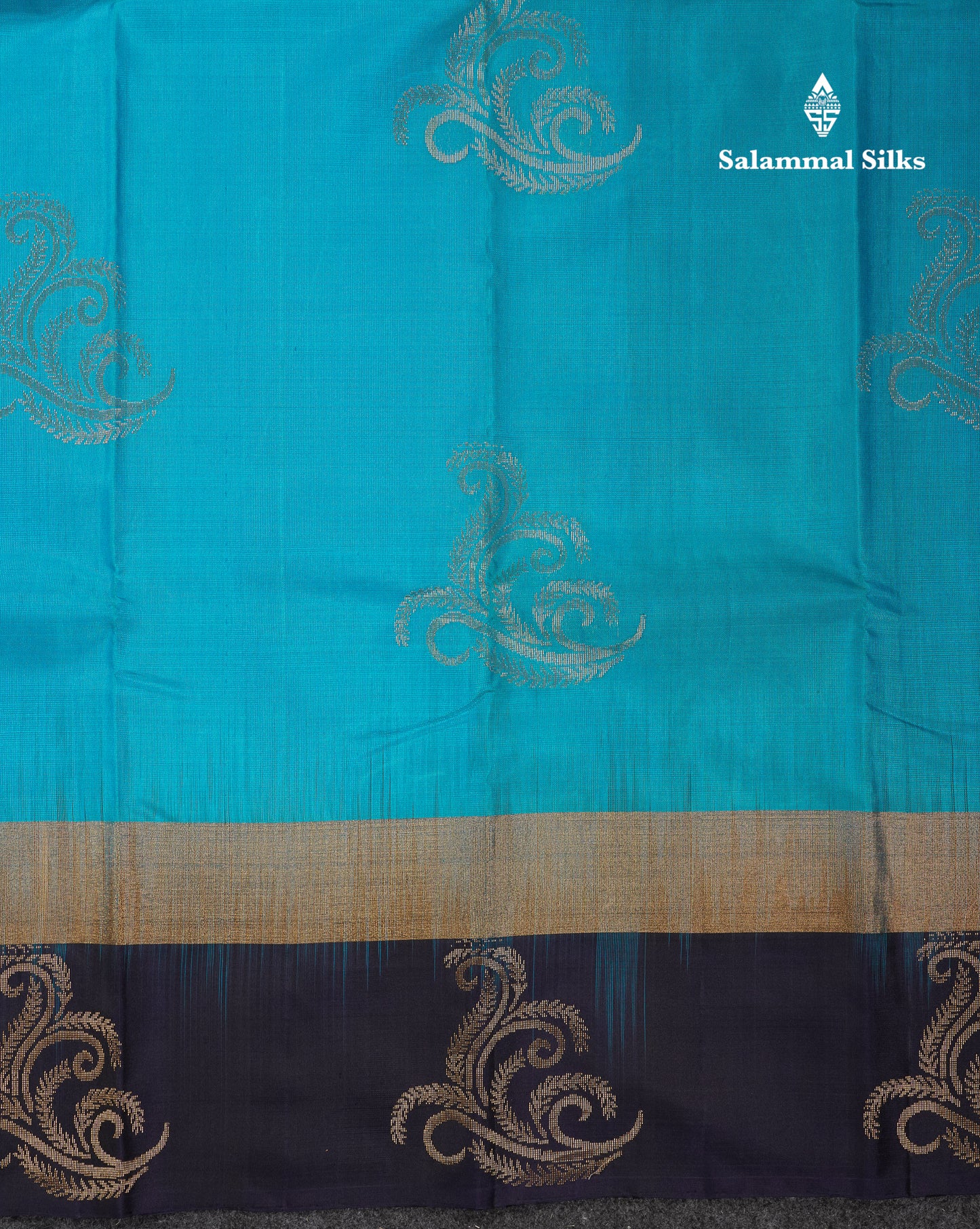 Beautiful Blue Puremix Silk Saree With Contrast Navy Blue Pochampalli Blouse