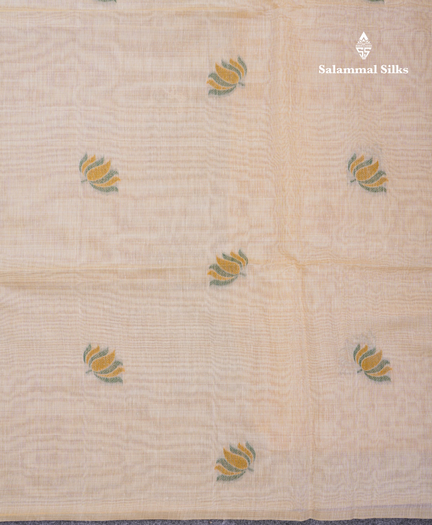 Beautiful Sandal Meenakari Work Muga Cotton Saree With Komatha Pallu Contrast Navy Blue Blouse