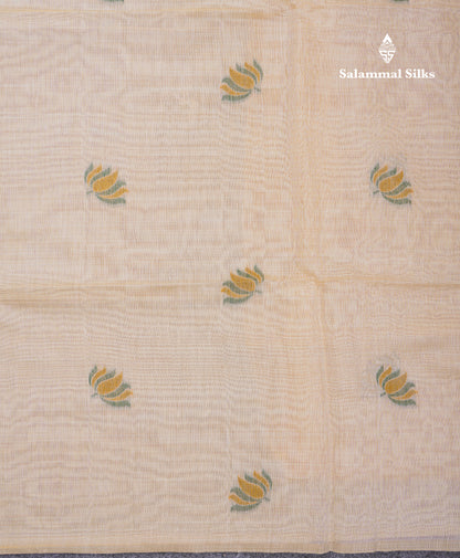 Beautiful Sandal Meenakari Work Muga Cotton Saree With Komatha Pallu Contrast Navy Blue Blouse