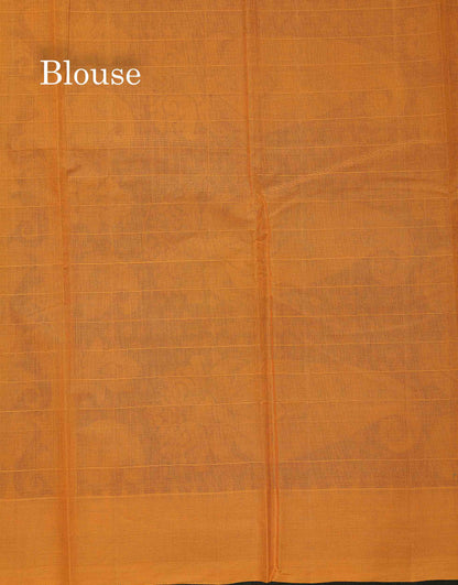 Handloom Pure Cotton Saree -  Rexona Green Colour Body With Contrast Mustard Yellow Blouse