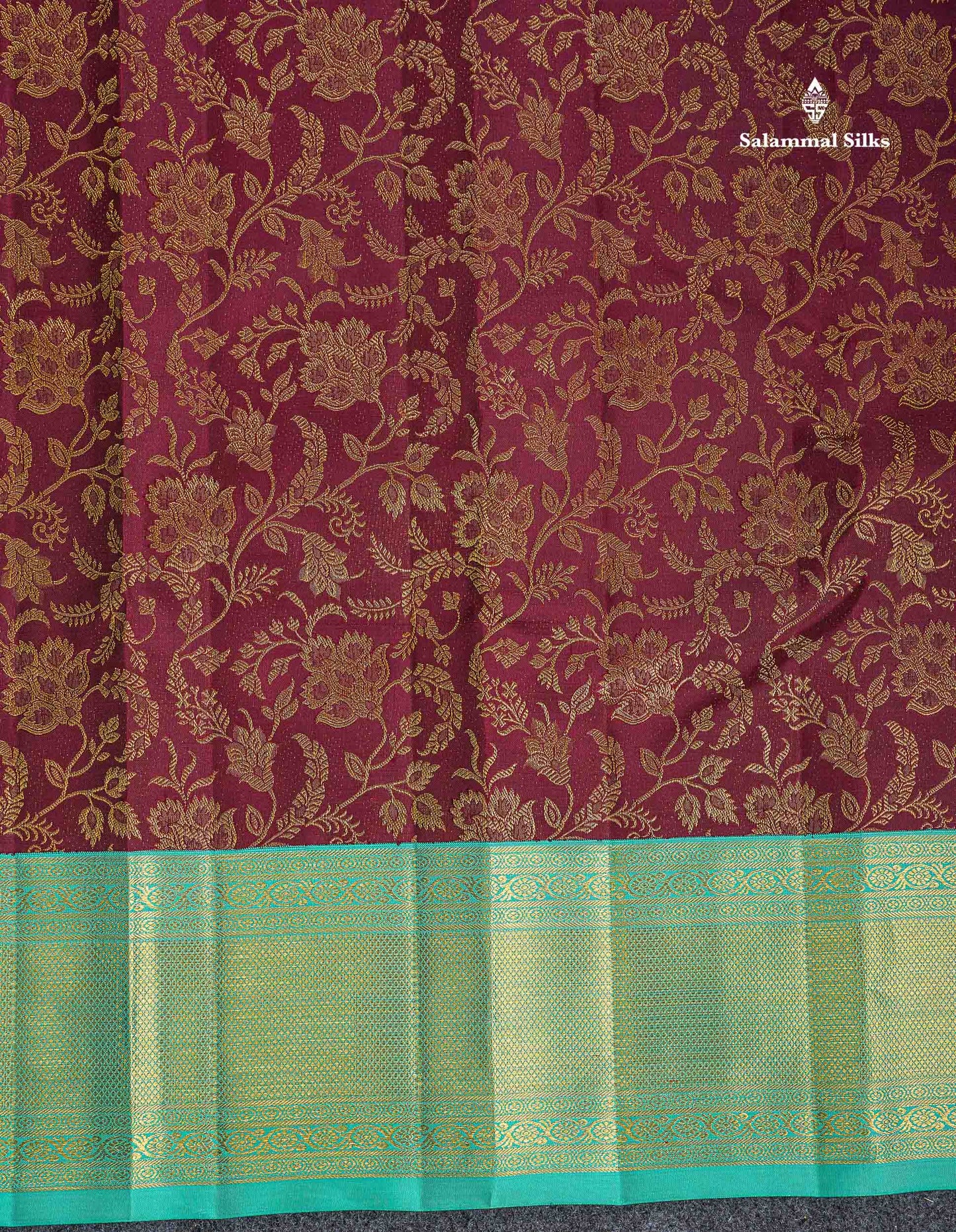 Korvai 2G Zari Kanjivaram Silk Saree - Dark Maroon Colour Body With Contrast Rexona Green Border