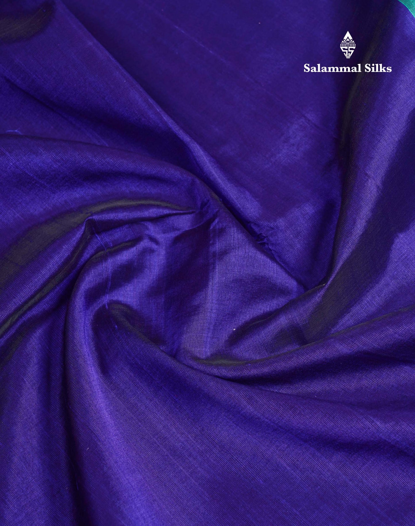 Beautiful Royal Blue Plain Pure Silk Cotton Saree With Contrast Ice Blue Traditional Border