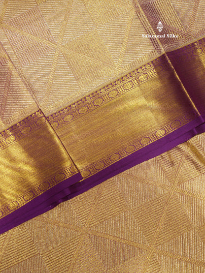 Copper Colour Tissue Pure Kanjivaram Silk Saree With Contrast Violet Border