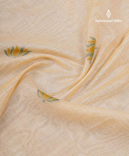 Beautiful Sandal Meenakari Work Muga Cotton Saree With Komatha Pallu Contrast Navy Blue Blouse