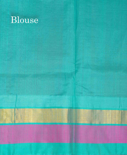 Beautiful Royal Blue Plain Pure Silk Cotton Saree With Contrast Ice Blue Traditional Border
